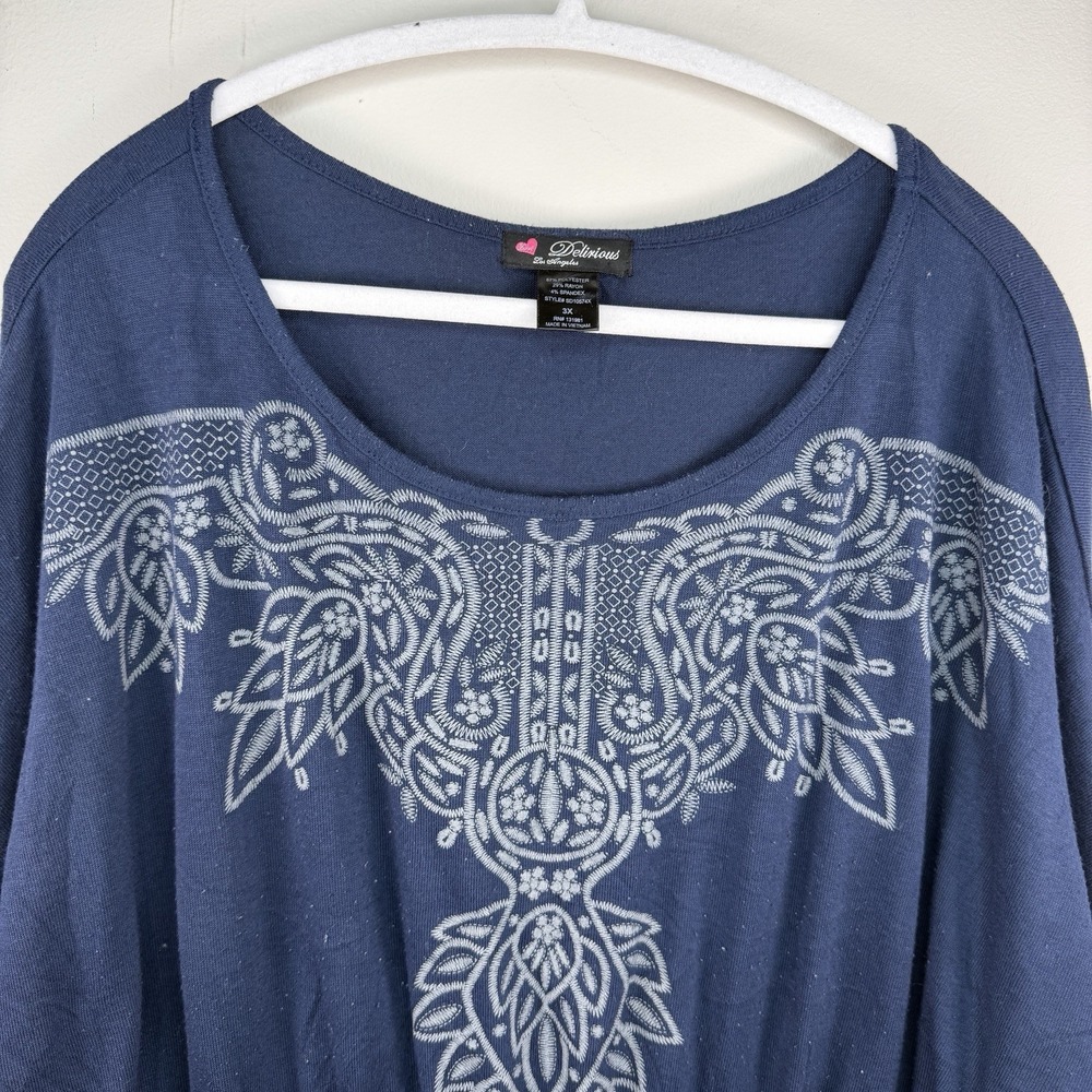 Delirious‎ Of Los Angeles Women's 3X Navy Blue Short Sleeve Dress Embroidery